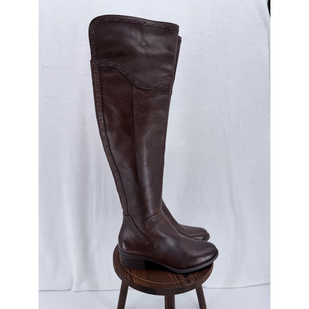 Vince Camuto Bestan Brown Leather Over the Knee Grommet Riding Boots 7.5M Boho